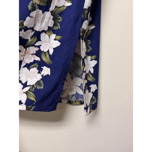 HAWAIIAN RESERVE COLLECTION Orchid Print Navy/White/Green Midi Dress, Sz XL - Picture 5 of 9